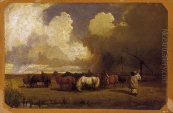 Storm In The Great Plain, About 1862 Oil Painting by Karoly Lotz