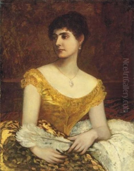 Lady With A Fan Oil Painting by Karoly Lotz