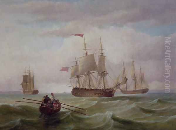 Three East Indiamen in the Bristol Channel Oil Painting by Joseph Walter