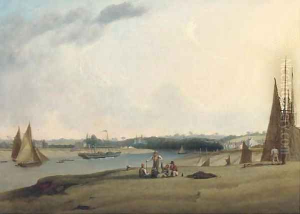 A paddle-steamer and other shipping on the River Avon at Pill, near Bristol Oil Painting by Joseph Walter