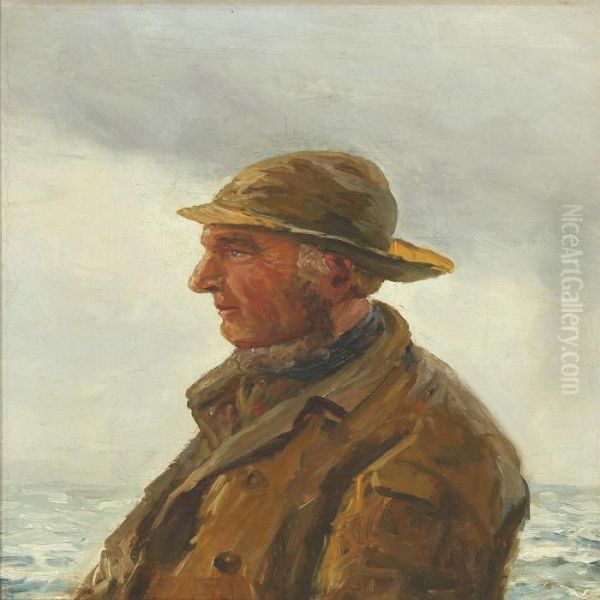 A Fisherman Oil Painting by Holger Peter Svane Lubbers