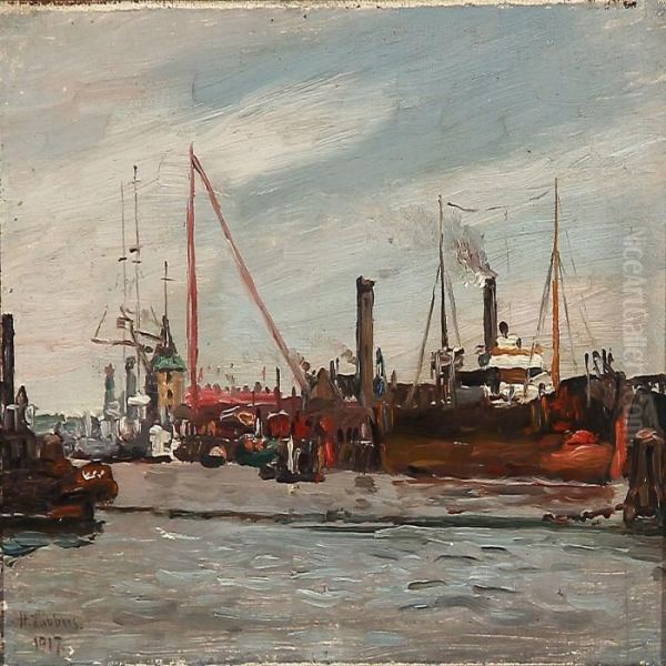 A View From Copenhagen Harbour Oil Painting by Holger Peter Svane Lubbers