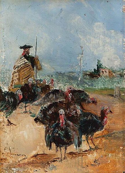 Segoviano Con Pavos Oil Painting by Eugenio Lucas Villamil