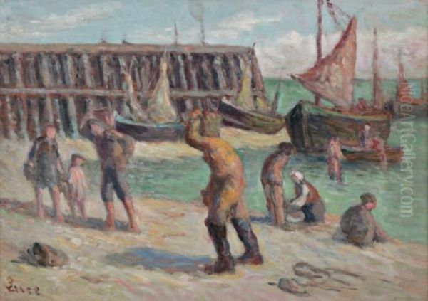 Debarquement Du Poisson Au Treport Oil Painting by Maximilien Luce