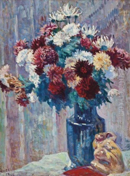 Bouquet De Fleurs Et Statuette Oil Painting by Maximilien Luce