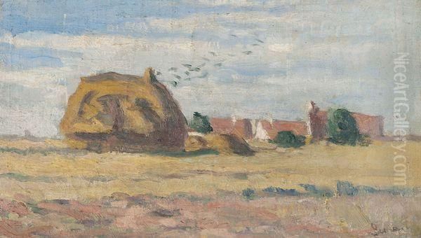 Meule Sur Fond De Paysage A Trois Maisons Oil Painting by Maximilien Luce