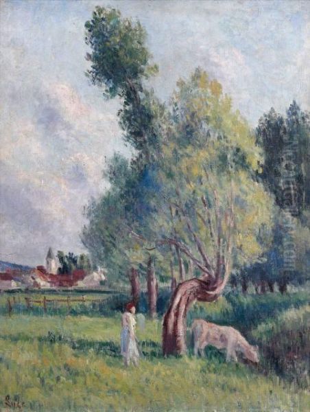 Bessy , Les Bords De La Cure (yonne) Oil Painting by Maximilien Luce