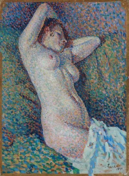 Femme Nue Aux Bras Releves Derriere La Tete Oil Painting by Maximilien Luce