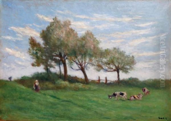 Pturage A Rolleboise Oil Painting by Maximilien Luce