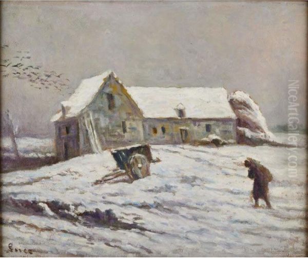 Bonnieres, Le Village Sous La Neige Oil Painting by Maximilien Luce