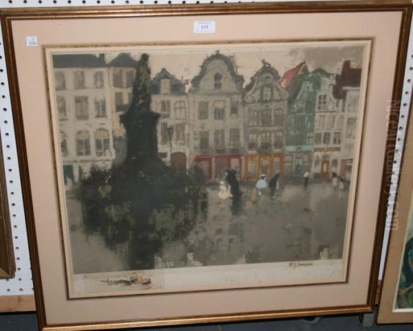 Continental Market Square Oil Painting by Ferdinand Jean Luigini