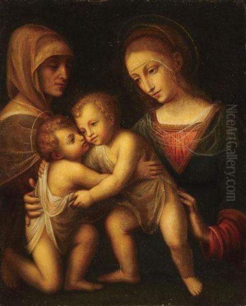 The Madonna And Child With Infant St. John And St. Anne Oil Painting by Bernardino Luini