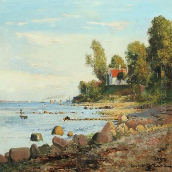 Coastal Scenery With Kronborg Castle In The Background Oil Painting by Carl Ove Julian Lund