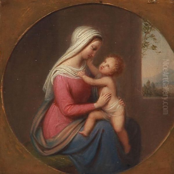 Mother With Child Oil Painting by Johan Ludvig G. Lund