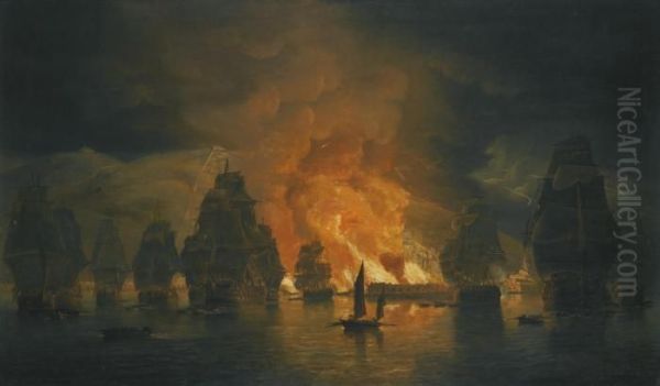 The Bombardment Of Algiers, 27th August 1816 Oil Painting by Thomas Luny