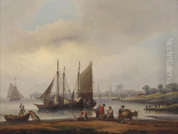 A View Of Southampton From The East Across The River Itchen Oil Painting by Thomas Luny