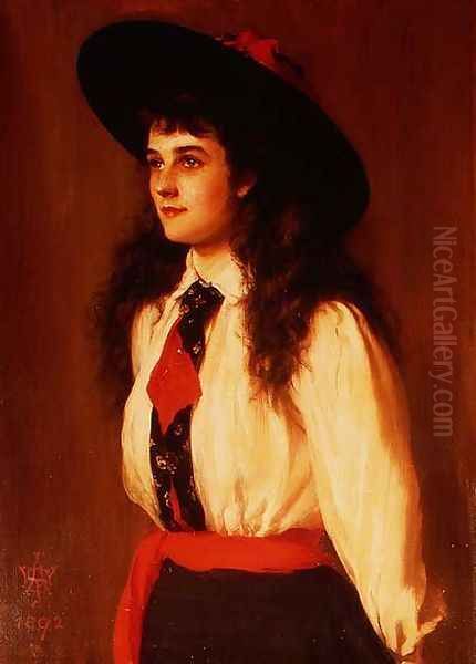 Portrait of a Young Woman said to be Miss Clare Davies, 1892 Oil Painting by Archibald James Stuart Wortley