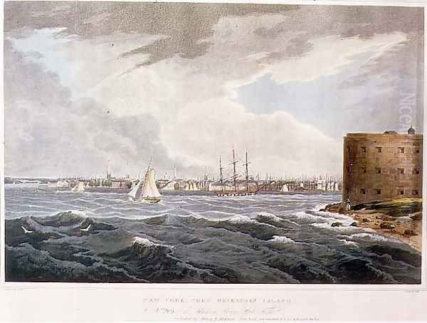 New York, from Governor's Island, engraved by I. Hill, pub. by Henry I. Megarcy, New York, 1820 Oil Painting by William Guy Wall