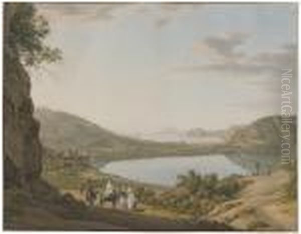 View Of Lake Averno Oil Painting by Giovanni Battista Lusieri