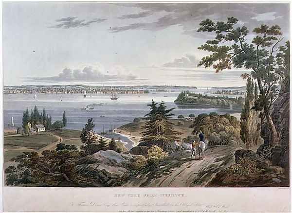 New York from Weehawk, engraved by I. Hill, 1820-3 Oil Painting by William Guy Wall