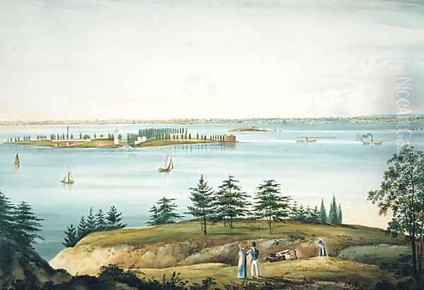 The Bay of New York and Governors Island Taken from Brooklyn Heights Oil Painting by William Guy Wall