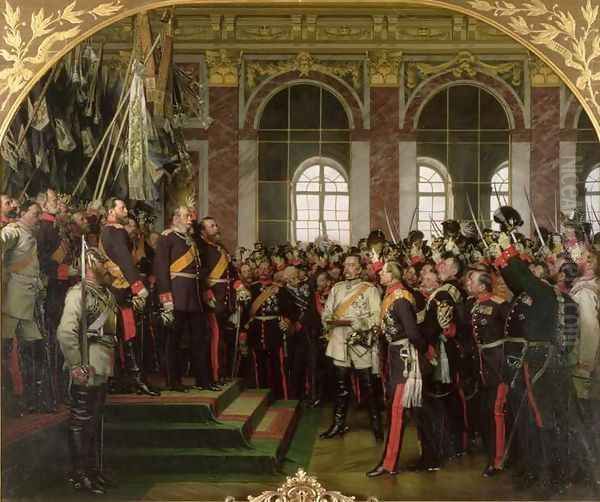 The Proclamation of Wilhelm as Kaiser of the new German Reich, in the Hall of Mirrors at Versailles on 18th January 1871, painted 1885 2 Oil Painting by Anton Alexander von Werner