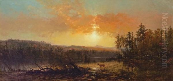 Sunset In The Adirondacks Oil Painting by James Dougal Mac Hart