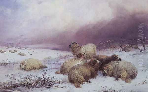 A Winter Landscape with Sheep Oil Painting by Thomas Francis Wainewright