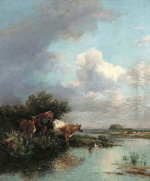 Cattle watering Oil Painting by Thomas Francis Wainewright