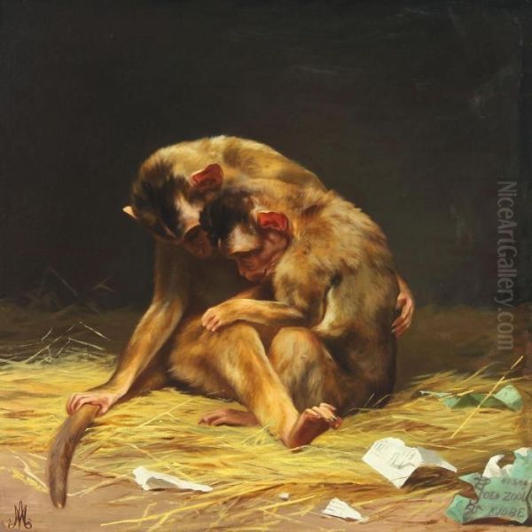 Monkey At Copenhagen Zoo Oil Painting by Adolf Henrik Mackeprang