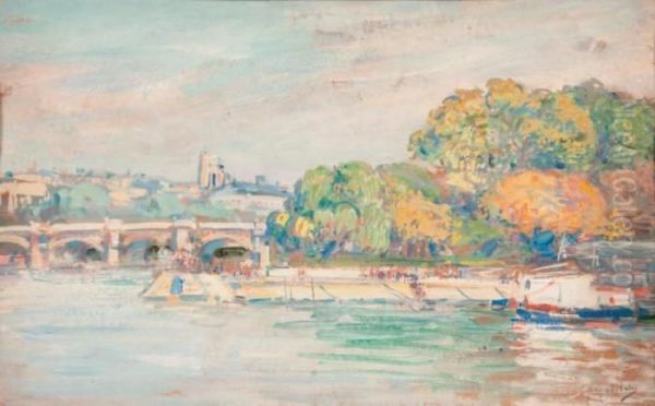 promenade Sur Le Pont Neuf Oil Painting by Gustave Madelain