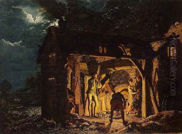 The Iron Forge Viewed from Without Oil Painting by Joseph Wright