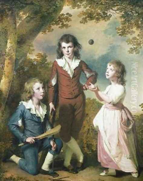 The Children of Hugh and Sarah Wood of Swanwick, Derbyshire Oil Painting by Joseph Wright