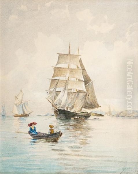 Sailing Ships In Front Of Helsinki Oil Painting by Frans Maexmontan