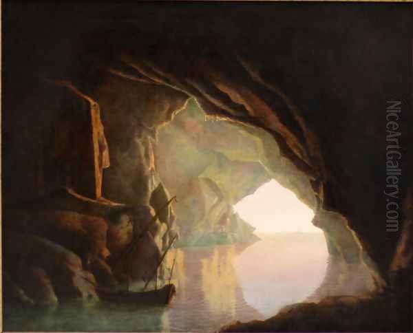 Grotto in the Gulf of Salerno, Sunset Oil Painting by Joseph Wright