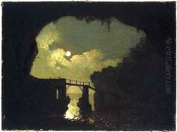 Bridge through a Cavern, Moonlight Oil Painting by Joseph Wright