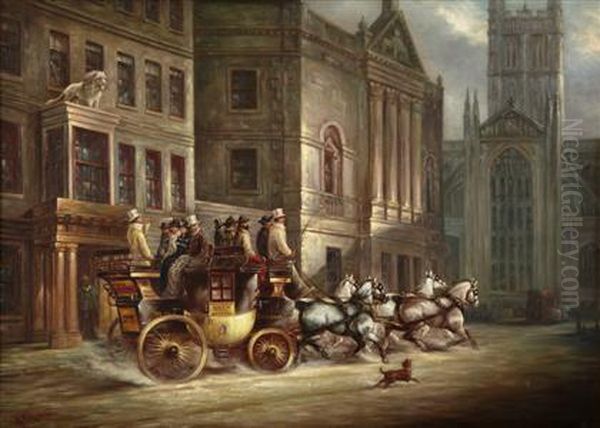 The Nimrod Coach Entering Bath Oil Painting by John Charles Maggs