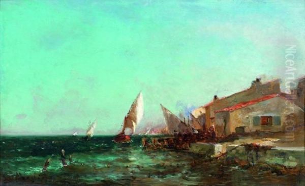 Vue D'un Port Oil Painting by Andre Maglione