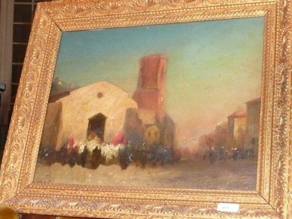 Devant L'eglise. Oil Painting by Andre Maglione