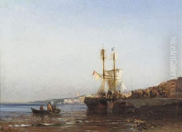 Pecheurs Ramenant Leurs Filets Dans Un Port Mediterraneen Oil Painting by Andre Maglione