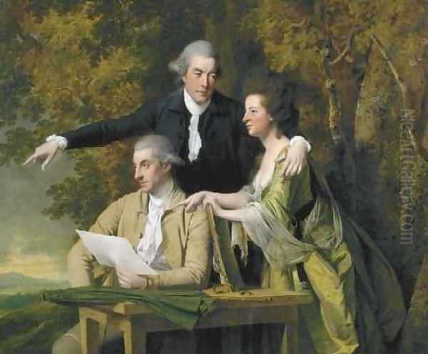 The Rev D'Ewes Coke, his wife and a relative Oil Painting by Joseph Wright