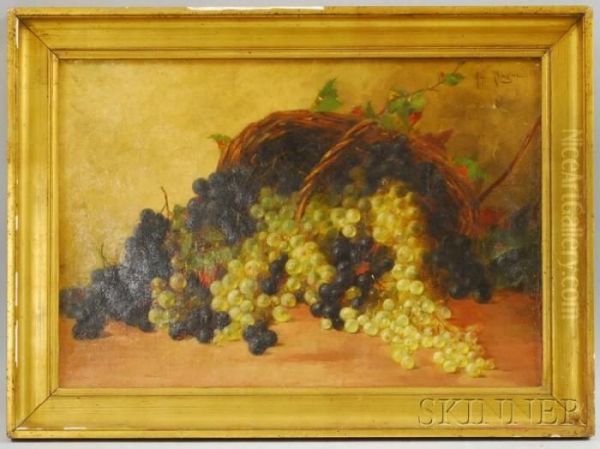 Still Life With Grapes In A Basket Oil Painting by Desire Alfred Magne