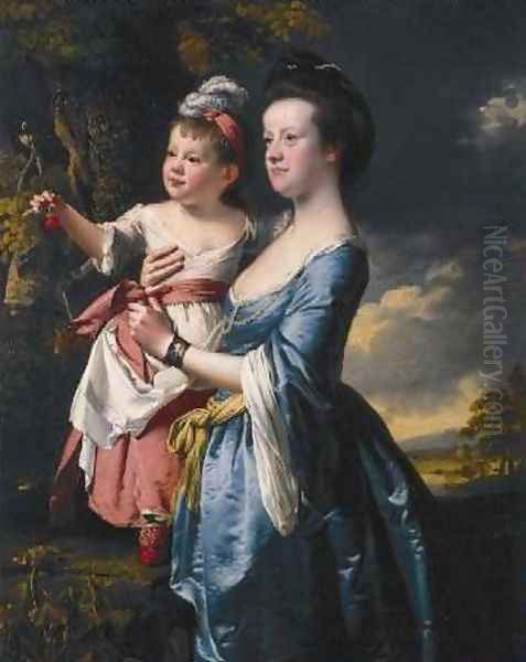 Portrait of Sarah Carver and her daughter Sarah Oil Painting by Joseph Wright