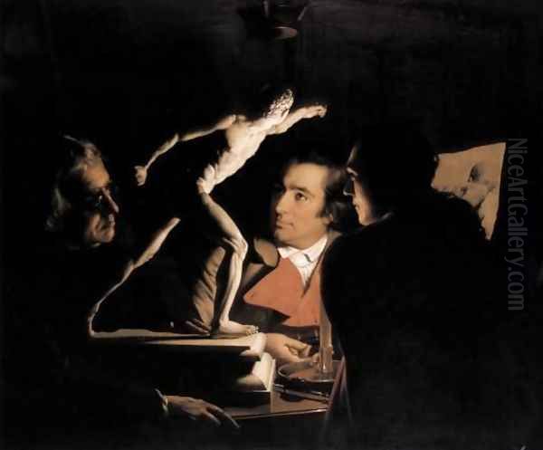 Three Persons Viewing the Gladiator by Candlelight Oil Painting by Joseph Wright