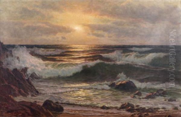 Vagues Au Crepuscule, Au Bord De La Cote Oil Painting by Wartan Mahokian