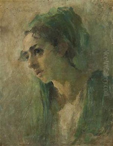 The Head Of A Girl Oil Painting by Konstantin Egorovich Egorovich Makovsky