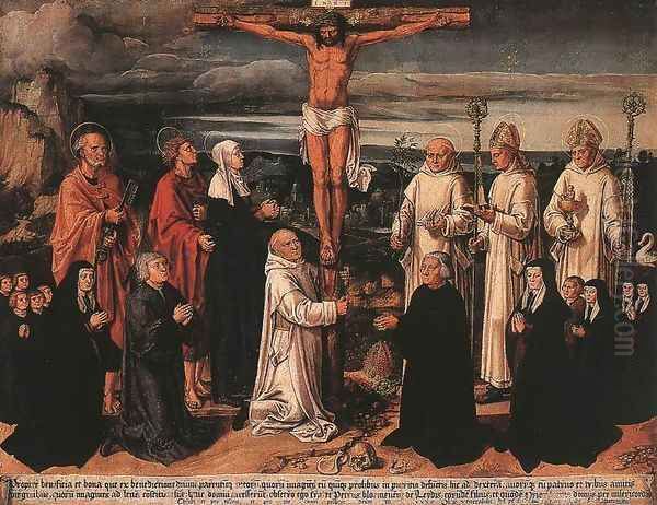 Christ on the Cross with Carthusian Saints 1535 Oil Painting by Anton Woensam Von Worms