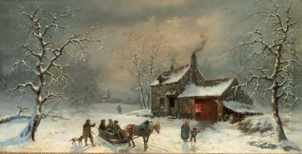 Promeneurs Et Cavaliers A L'entree D'un Village Oil Painting by Louis Claude Malbranche