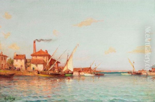 Sunlit Southern Harbour Oil Painting by Charles Malfroy