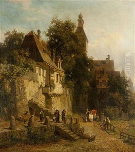 Outside The Town Gate Oil Painting by Christian Friedrich Mali